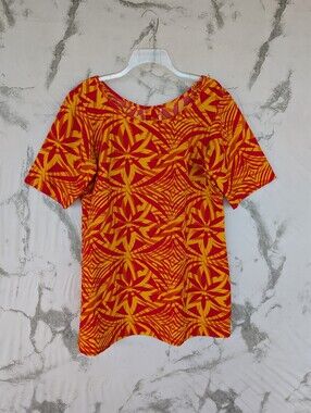 Handmade Hawaiian Luau Midi Dress Red Orange Yellow Floral Tropical Womens Large